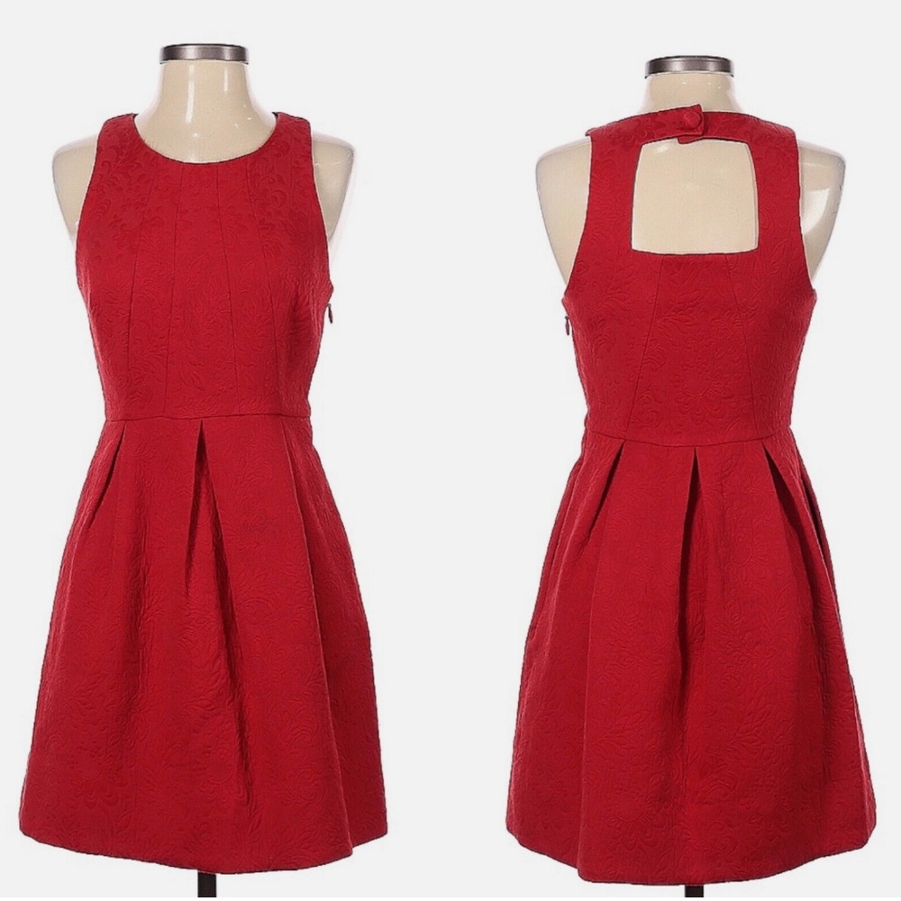 Anthropologie 🍒 Moulinette Soeurs Cherry Red Brocade Holiday Dress
